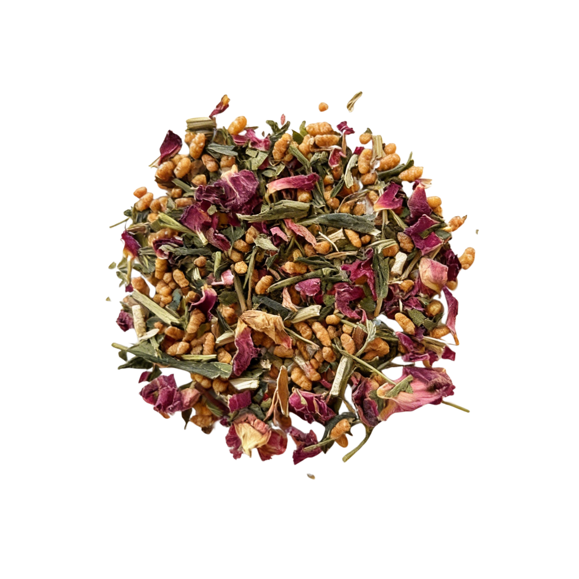 Genmaicha Rise organic Japanese green tea with toasted rice, rose petals and reishi mushroom loose leaf