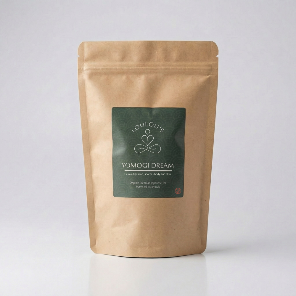 Yomogi Dream organic Japanese mugwort sleep tea pouch — calms digestion and soothes body, harvested in Miyazaki
